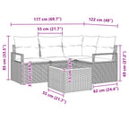 Gartensofa-set mit Kissen 5 pcs Grau Poly-Rattan