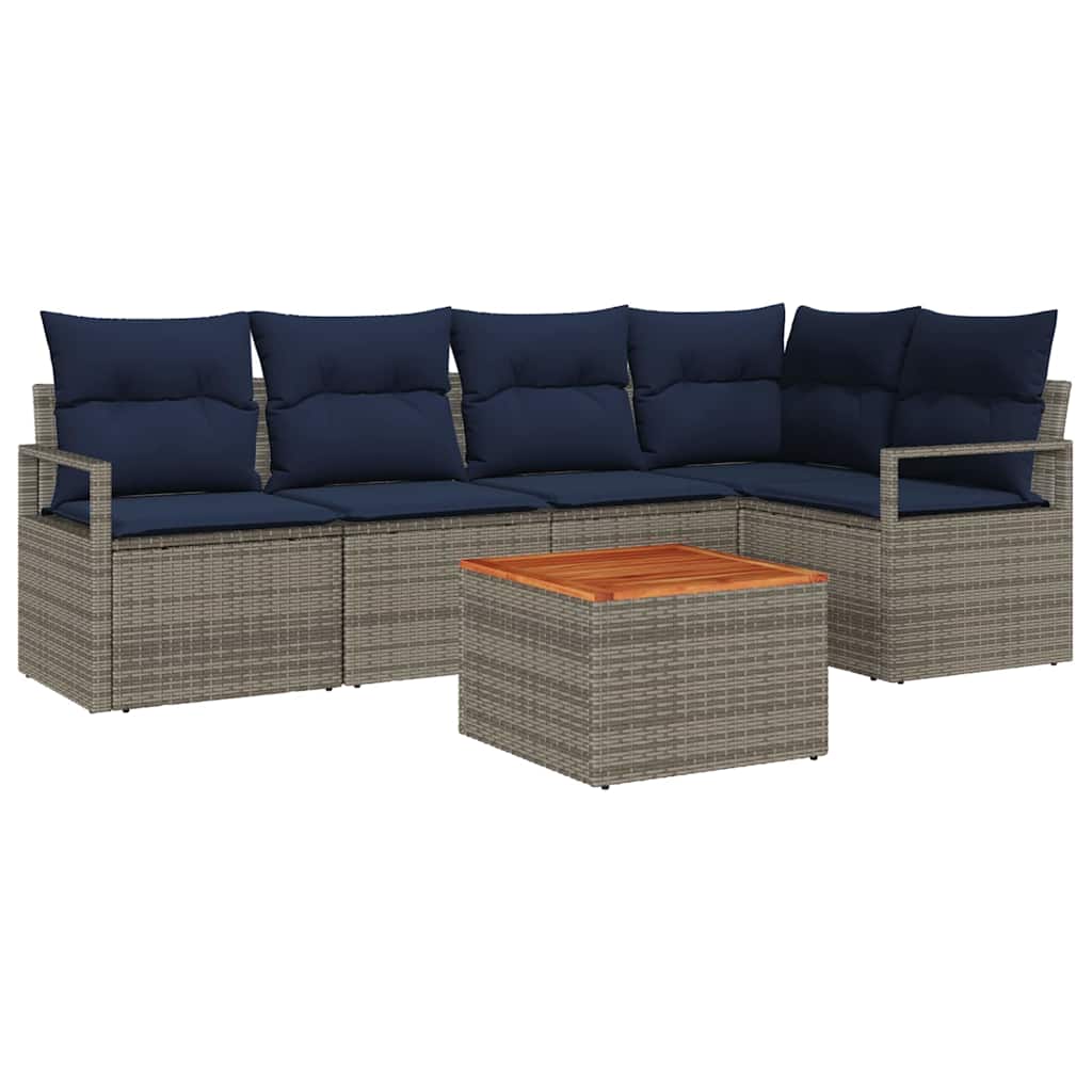 Gartensofa-set mit Kissen 6 pcs Grau Poly-Rattan