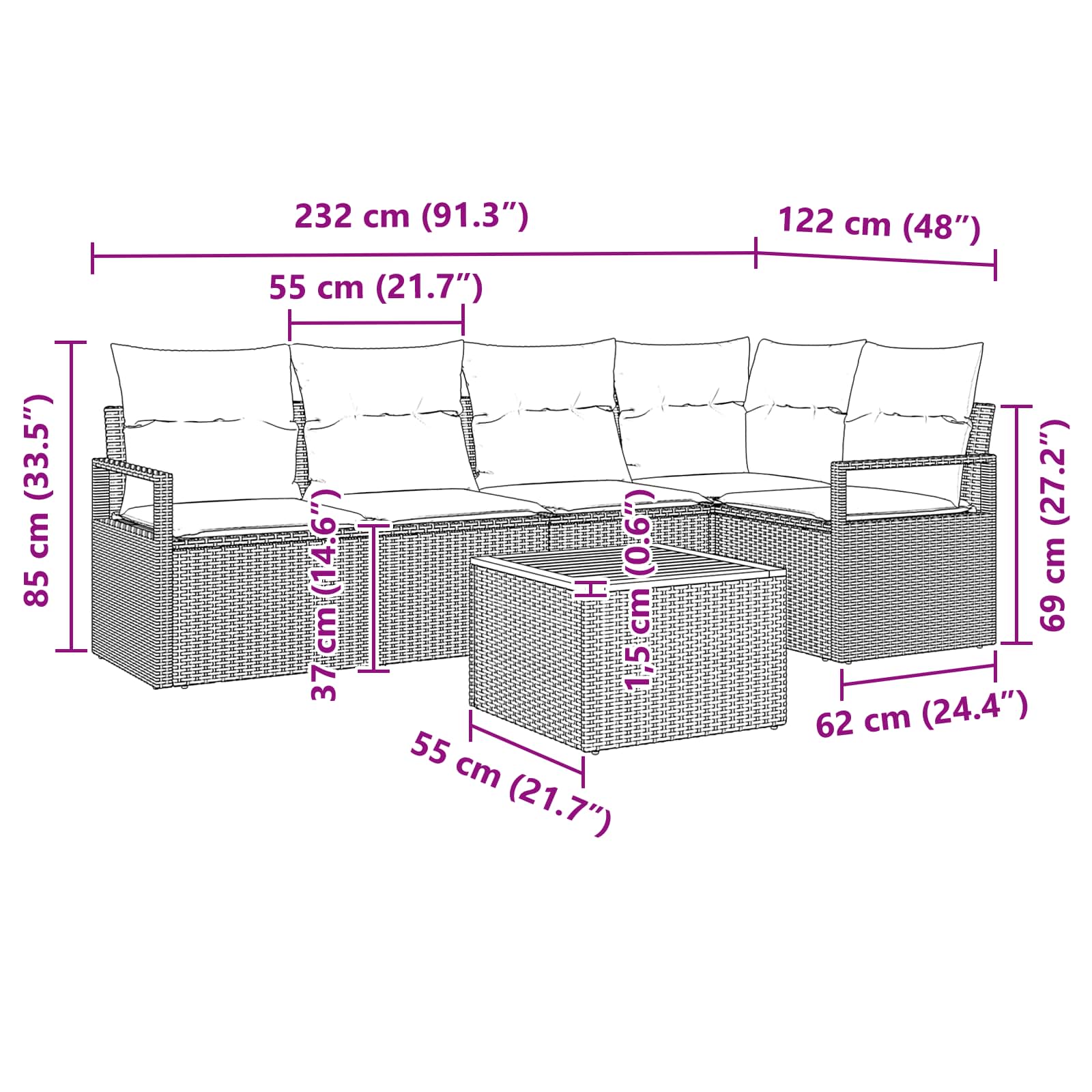 Gartensofa-set mit Kissen 6 pcs Grau Poly-Rattan