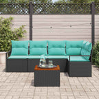 Gartensofa-set mit Kissen 6 pcs Schwarz Poly-Rattan