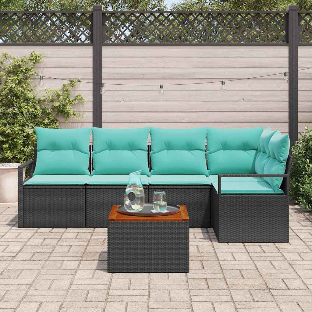 Gartensofa-set mit Kissen 6 pcs Schwarz Poly-Rattan