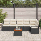 Gartensofa-set mit Kissen 7 pcs Schwarz Poly-Rattan