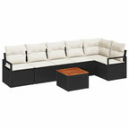 Gartensofa-set mit Kissen 7 pcs Schwarz Poly-Rattan