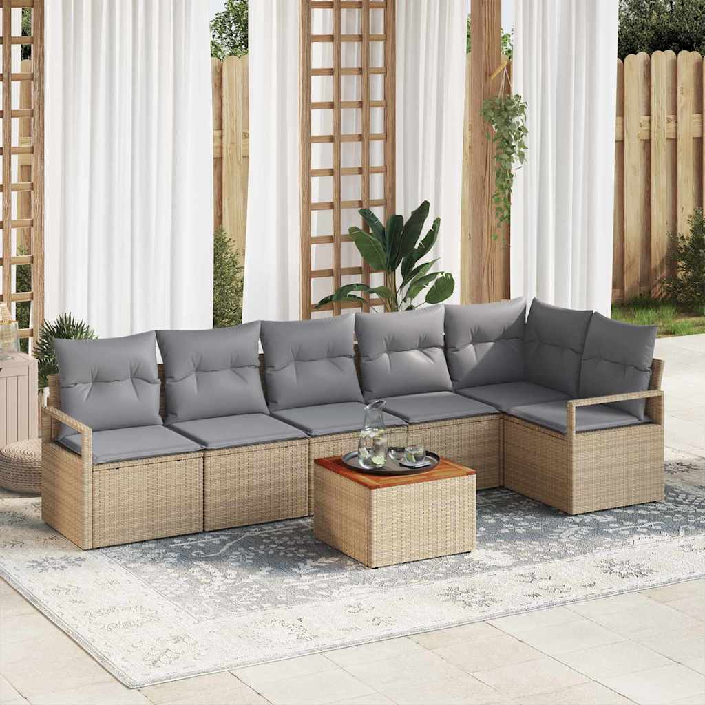 Gartensofa-set mit Kissen 7 pcs Beige Poly-Rattan