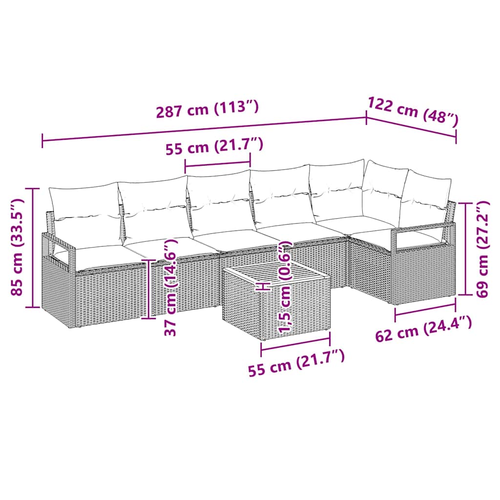 Gartensofa-set mit Kissen 7 pcs Beige Poly-Rattan