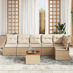 Gartensofa-set mit Kissen 7 pcs Beige Poly-Rattan