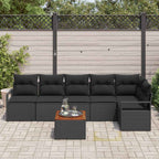 Gartensofa-set mit Kissen 7 pcs Schwarz Poly-Rattan