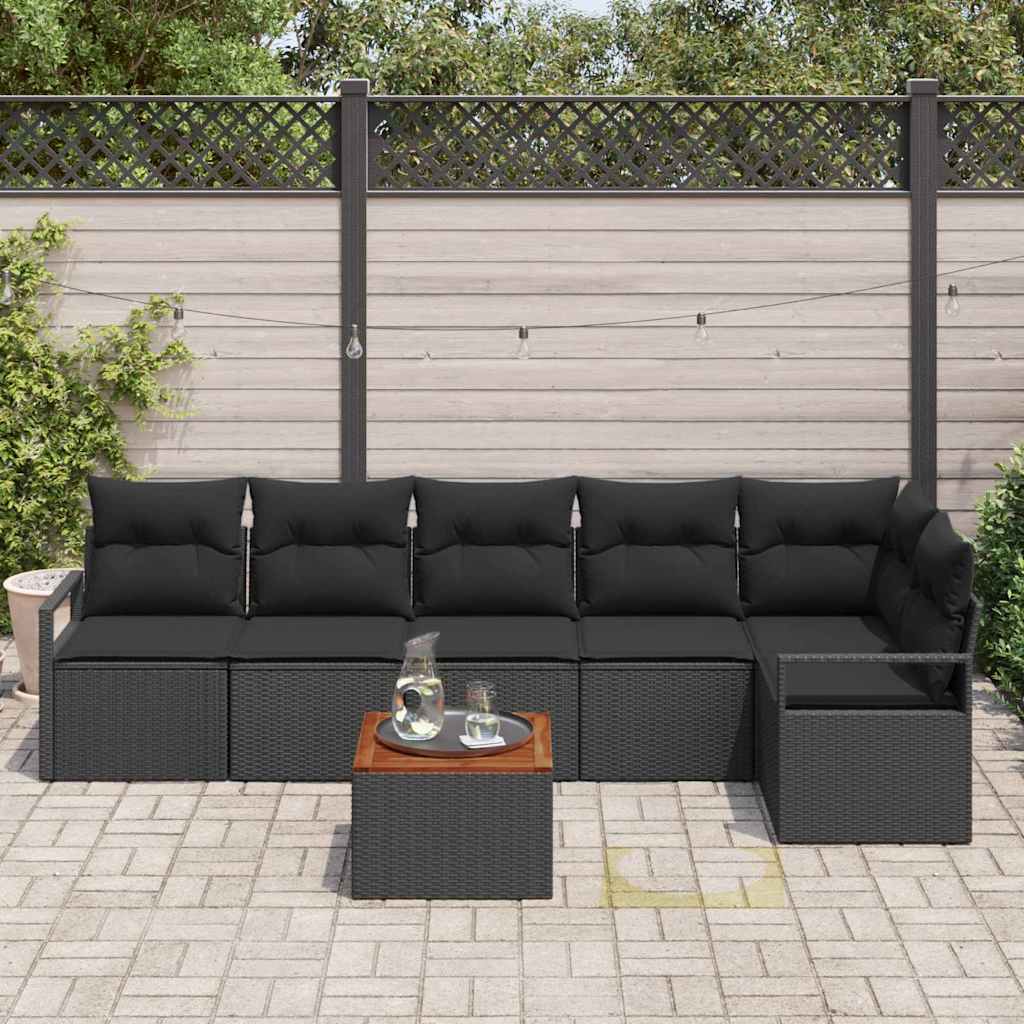 Gartensofa-set mit Kissen 7 pcs Schwarz Poly-Rattan