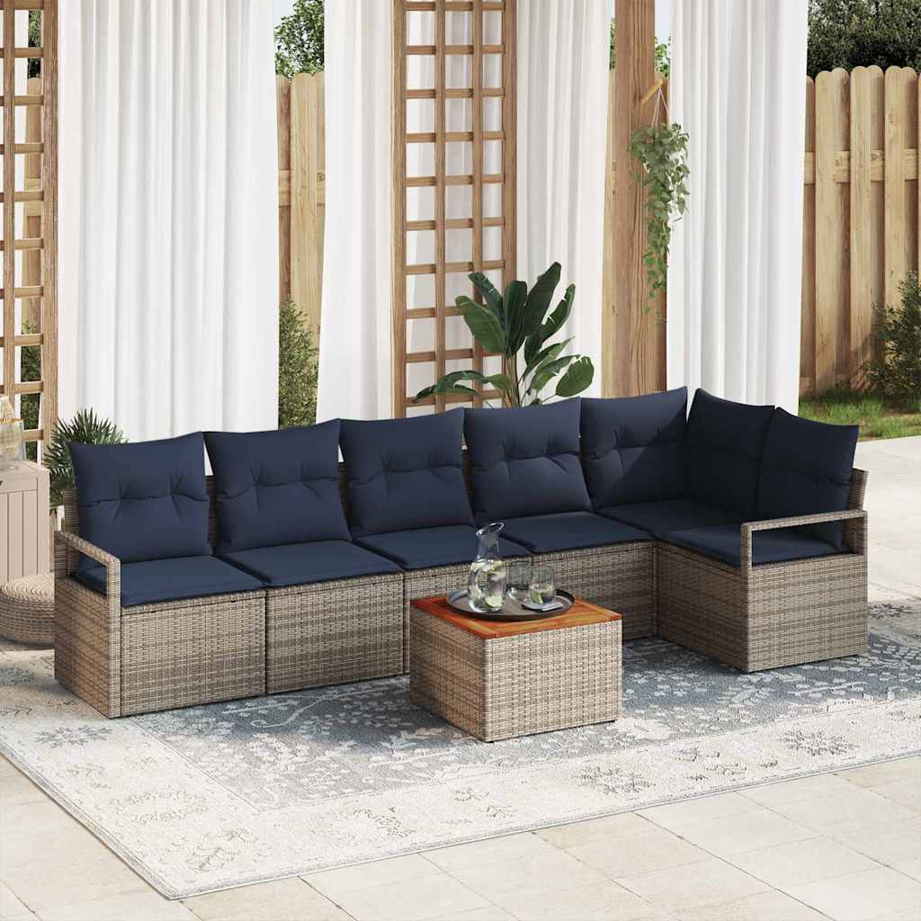 Gartensofa-set mit Kissen 7 pcs Grau Poly-Rattan