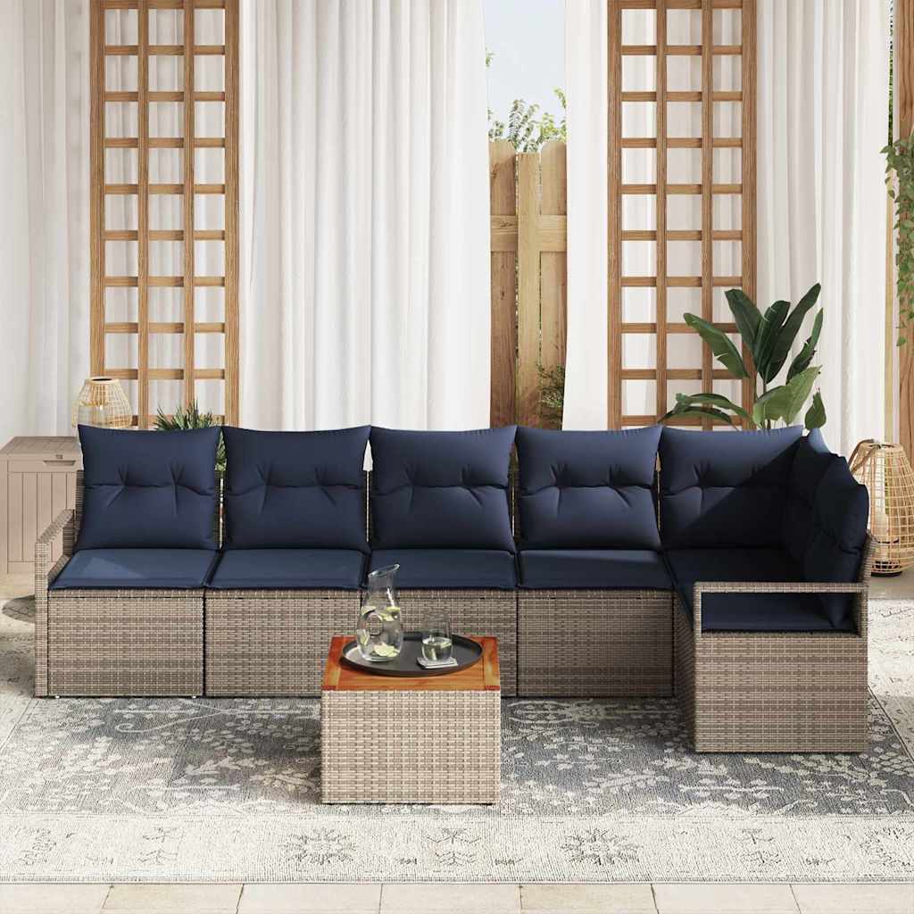 Gartensofa-set mit Kissen 7 pcs Grau Poly-Rattan