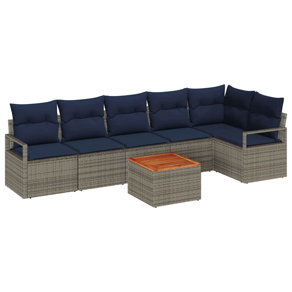 Gartensofa-set mit Kissen 7 pcs Grau Poly-Rattan