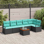 Gartensofa-set mit Kissen 7 pcs Schwarz Poly-Rattan