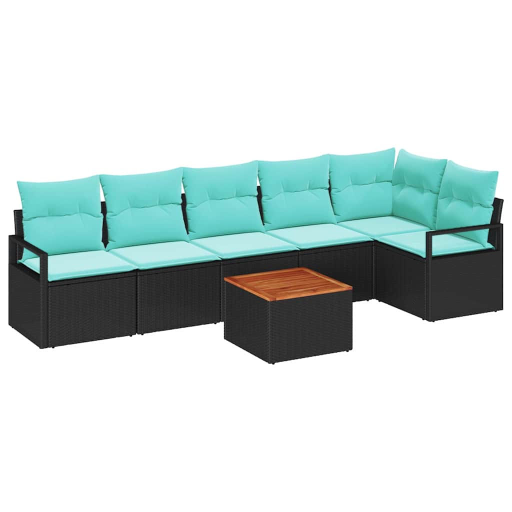 Gartensofa-set mit Kissen 7 pcs Schwarz Poly-Rattan