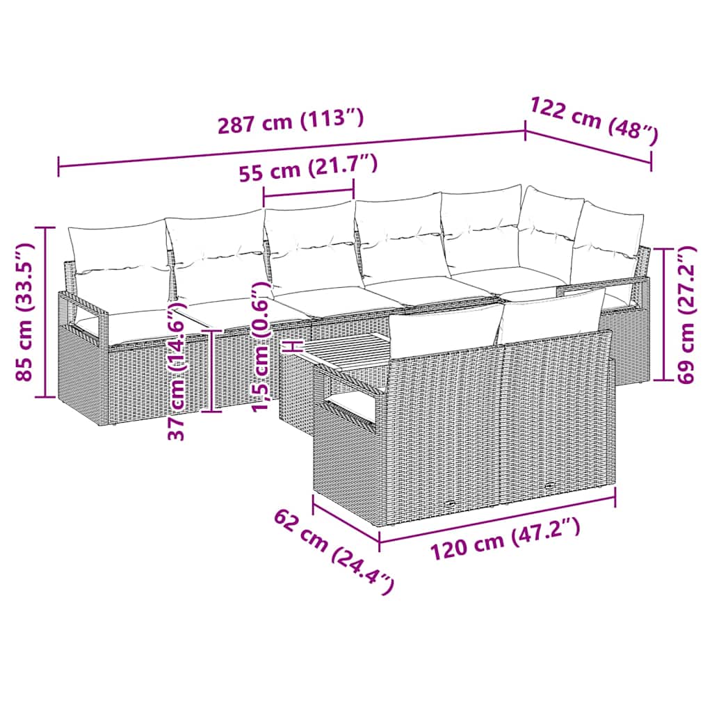 Gartensofa-set mit Kissen 9 pcs Schwarz Poly-Rattan