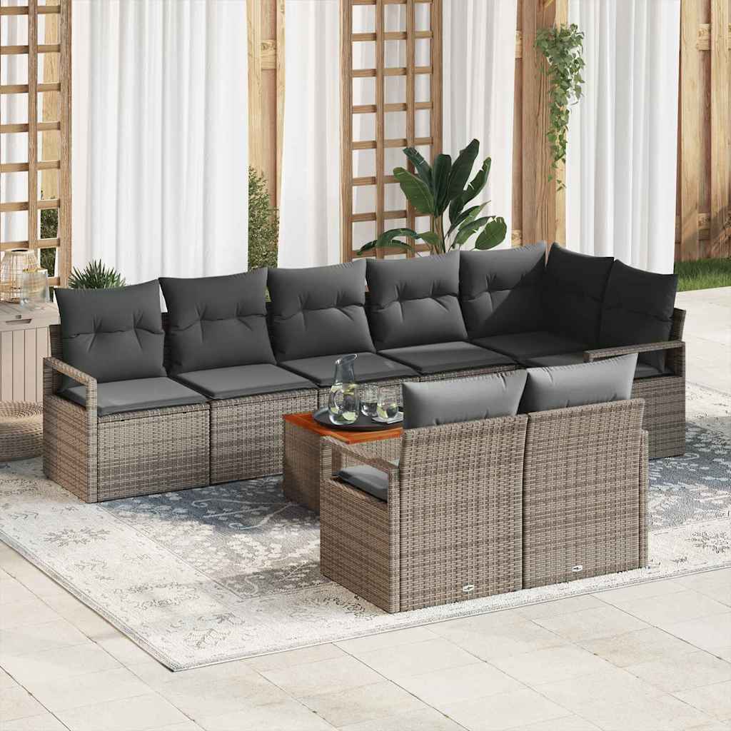 Gartensofa-set mit Kissen 9 pcs Grau Poly-Rattan