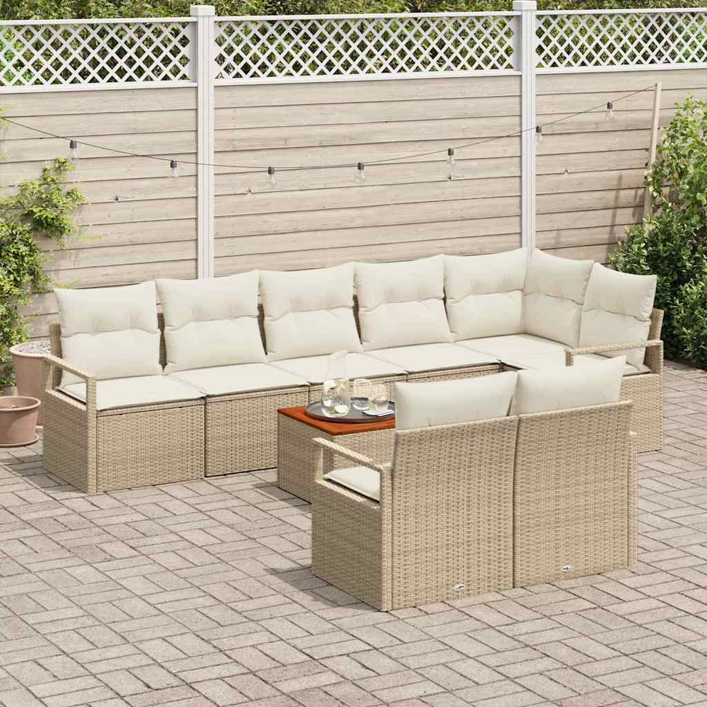 Gartensofa-set mit Kissen 9 pcs Beige Poly-Rattan