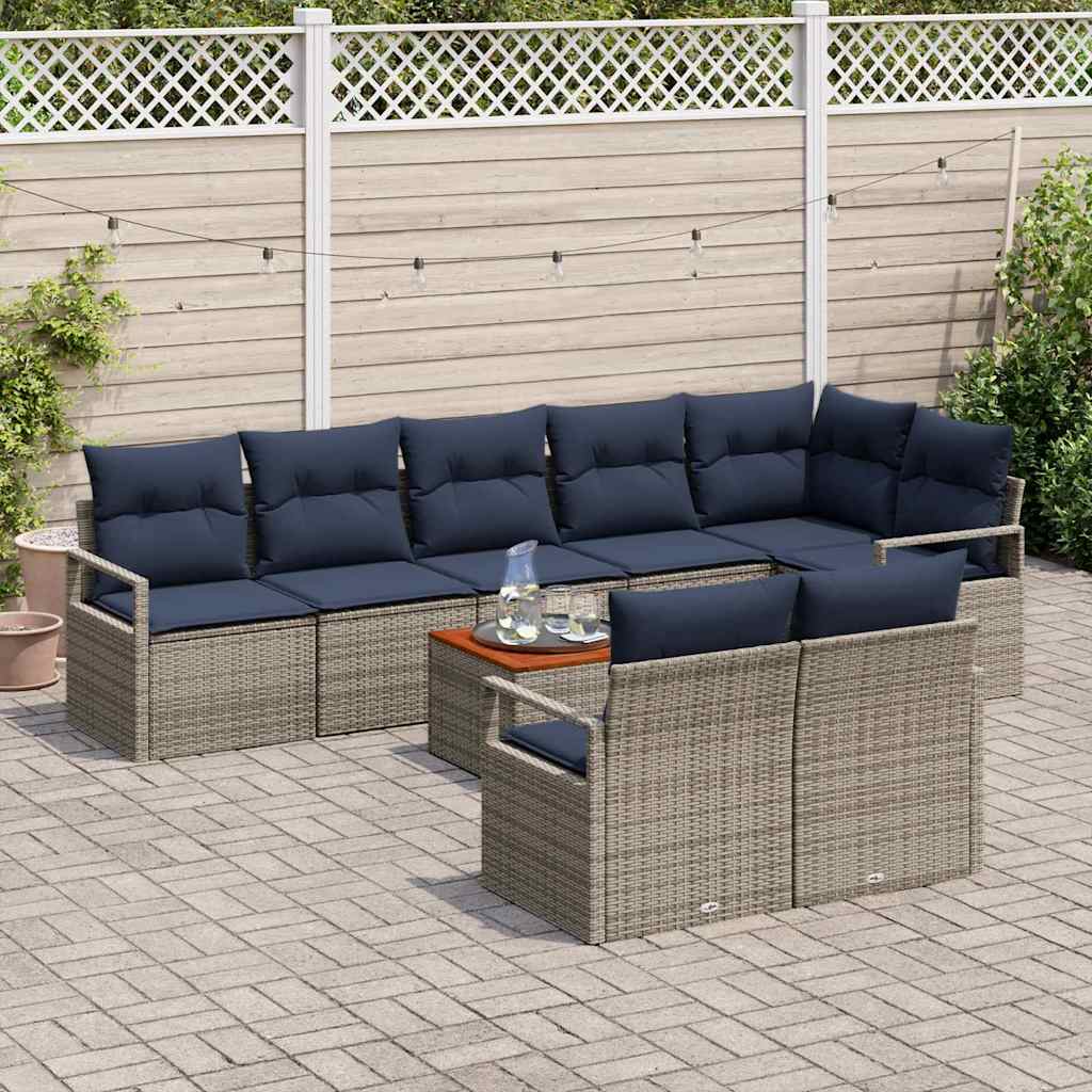 Gartensofa-set mit Kissen 9 pcs Grau Poly-Rattan