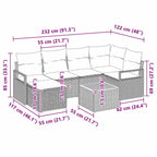 Gartensofa-set mit Kissen 7 pcs Schwarz Poly-Rattan