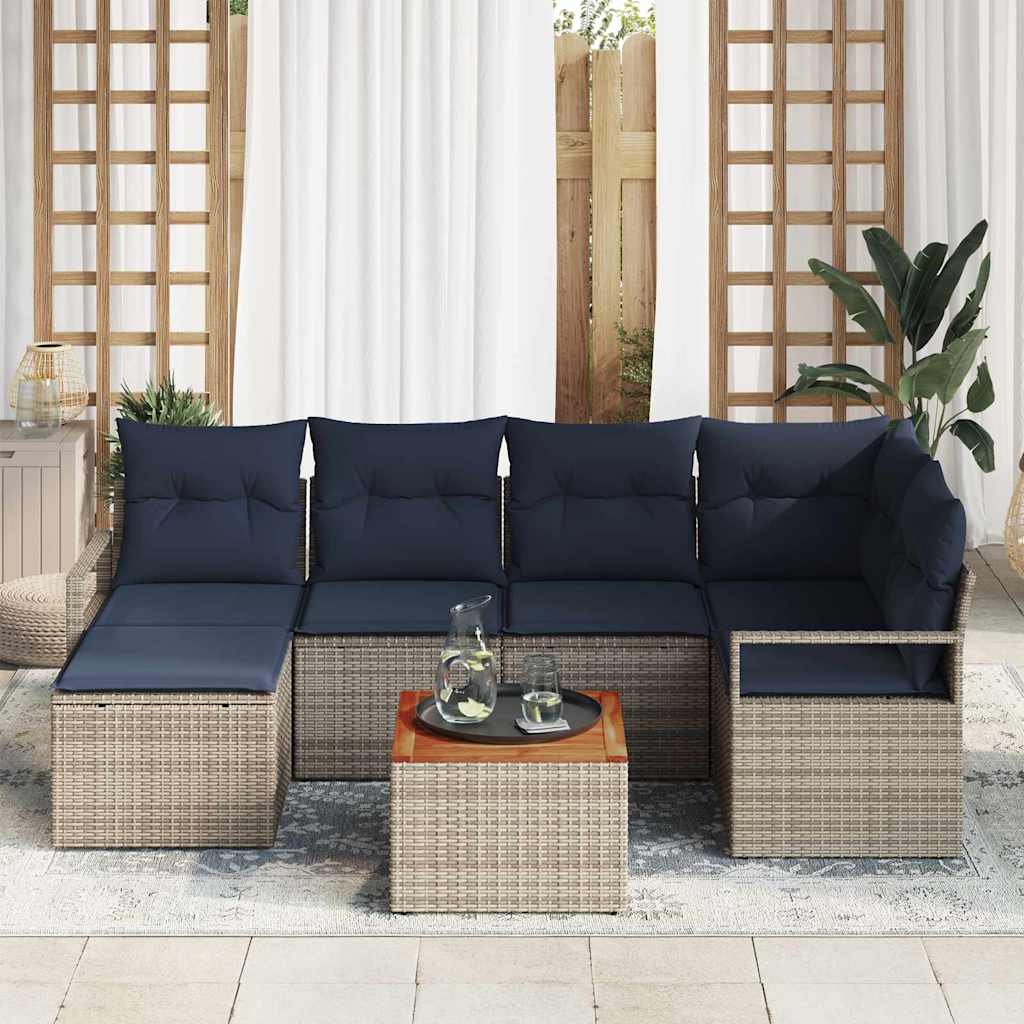 Gartensofa-set mit Kissen 7 pcs Grau Poly-Rattan