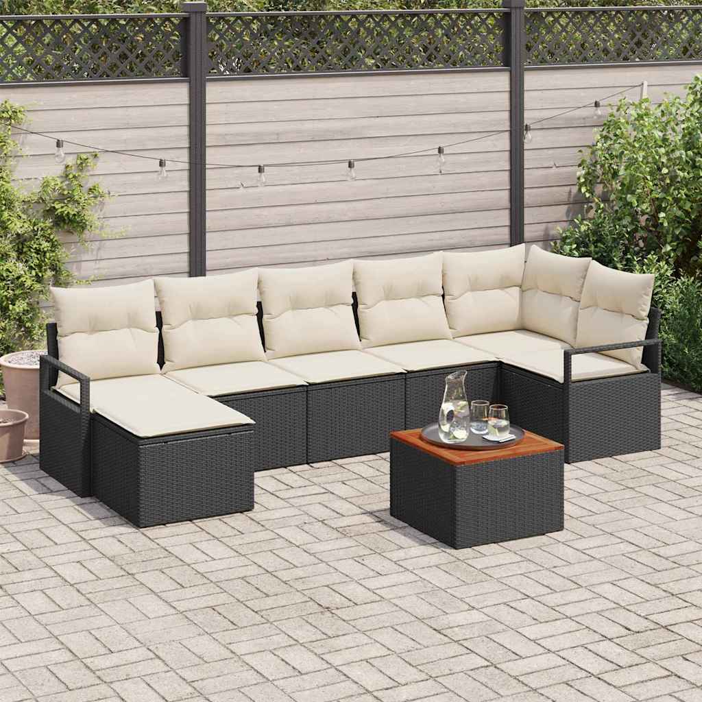 Gartensofa-set mit Kissen 8 pcs Schwarz Poly-Rattan