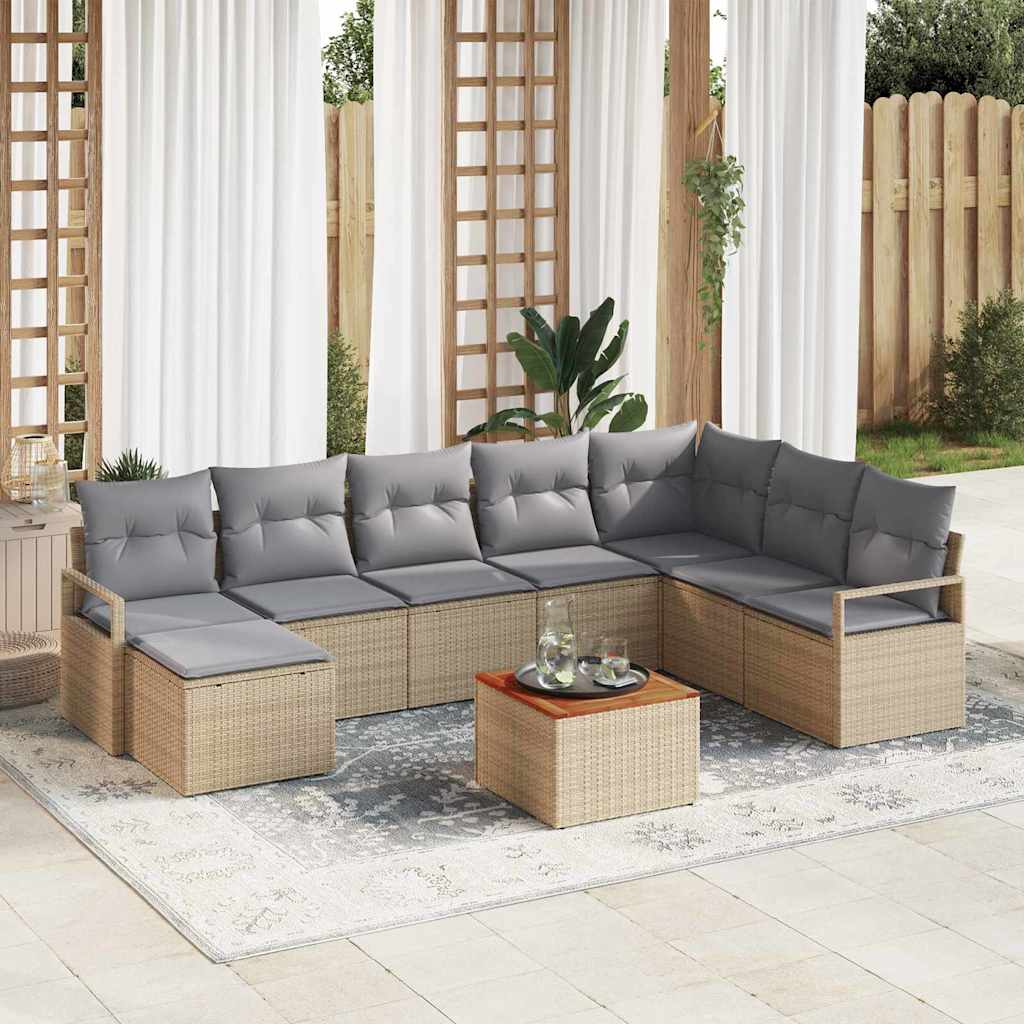 Gartensofa-set mit Kissen 8 pcs Beige Poly-Rattan