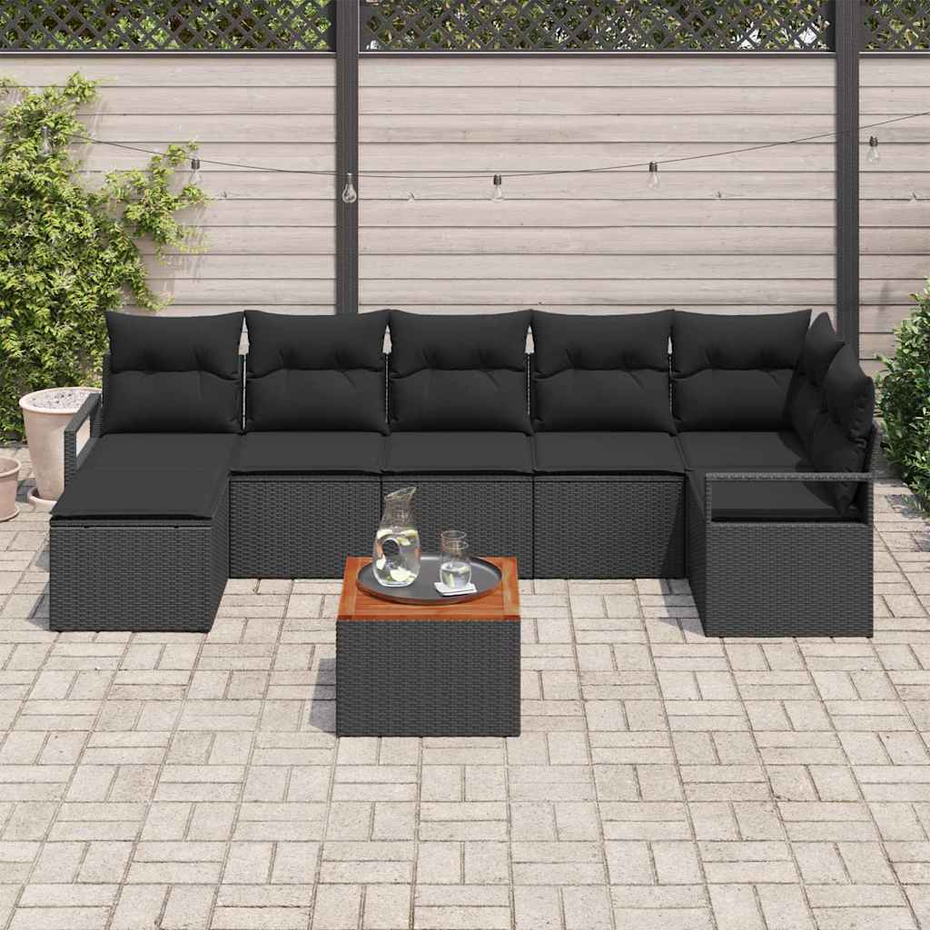 Gartensofa-set mit Kissen 8 pcs Schwarz Poly-Rattan