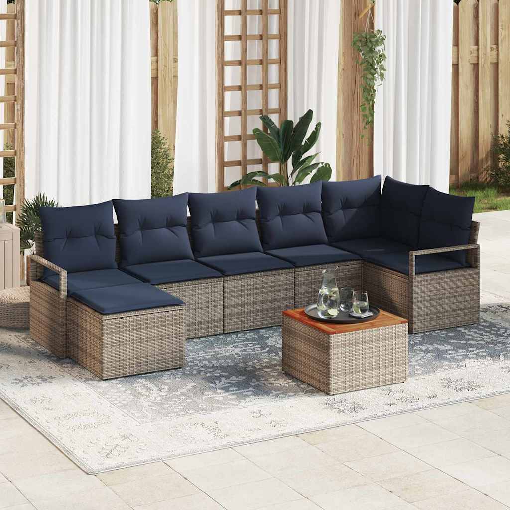Gartensofa-set mit Kissen 8 pcs Grau Poly-Rattan