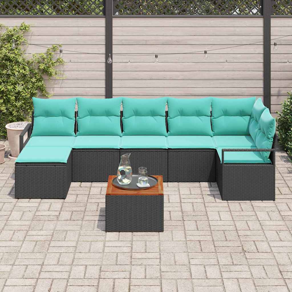 Gartensofa-set mit Kissen 8 pcs Schwarz Poly-Rattan