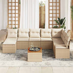Gartensofa-set mit Kissen 9 pcs Beige Poly-Rattan