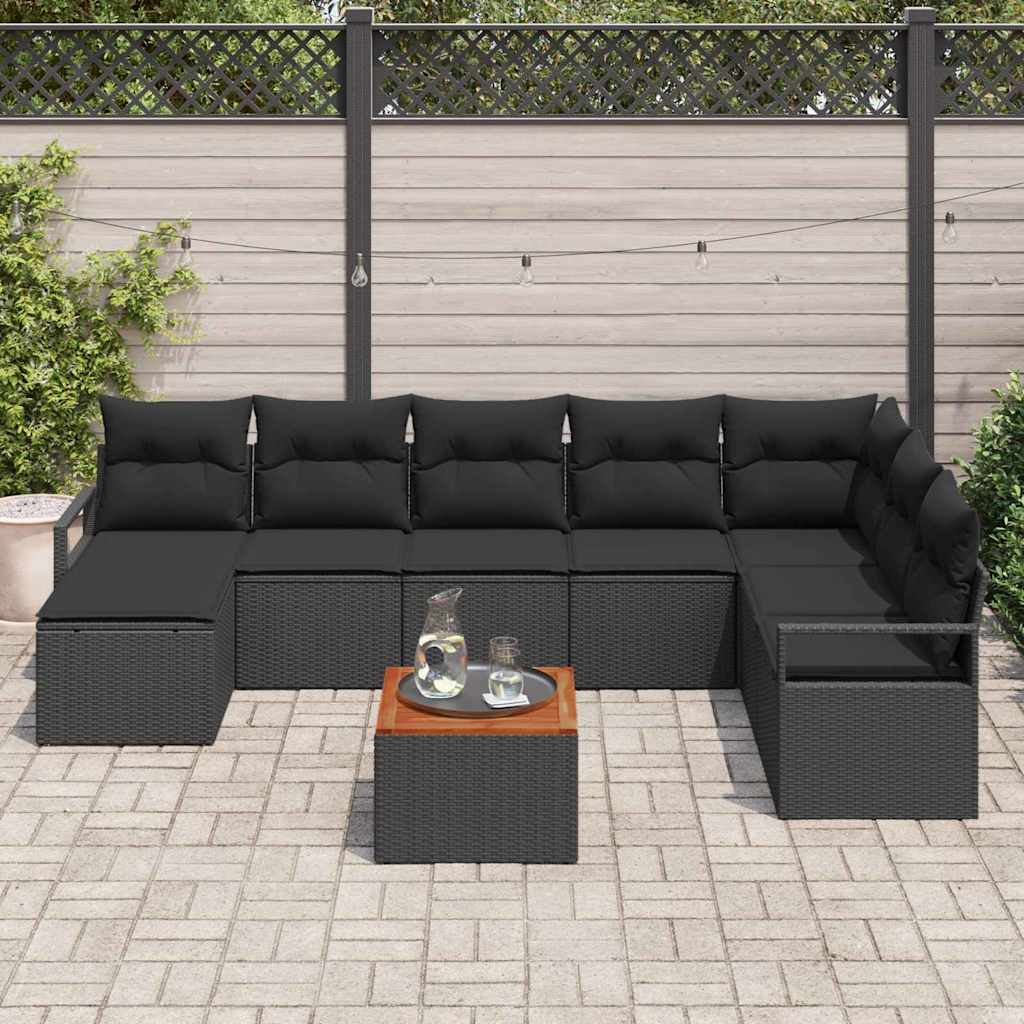 Gartensofa-set mit Kissen 9 pcs Schwarz Poly-Rattan