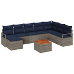 Gartensofa-set mit Kissen 9 pcs Grau Poly-Rattan