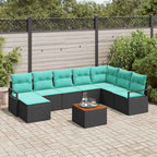 Gartensofa-set mit Kissen 9 pcs Schwarz Poly-Rattan