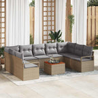 Gartensofa-set mit Kissen 10 pcs Beige Poly-Rattan