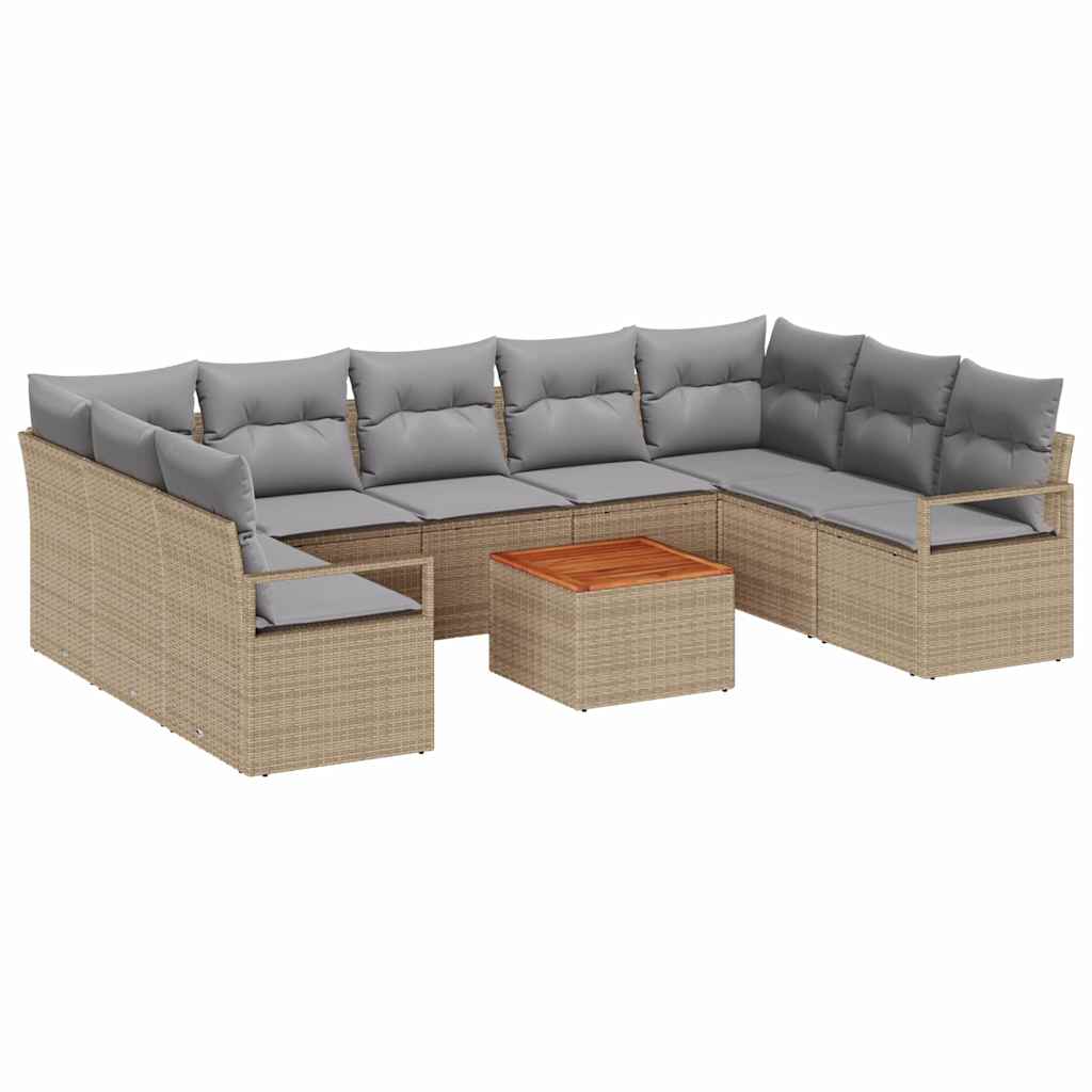 Gartensofa-set mit Kissen 10 pcs Beige Poly-Rattan