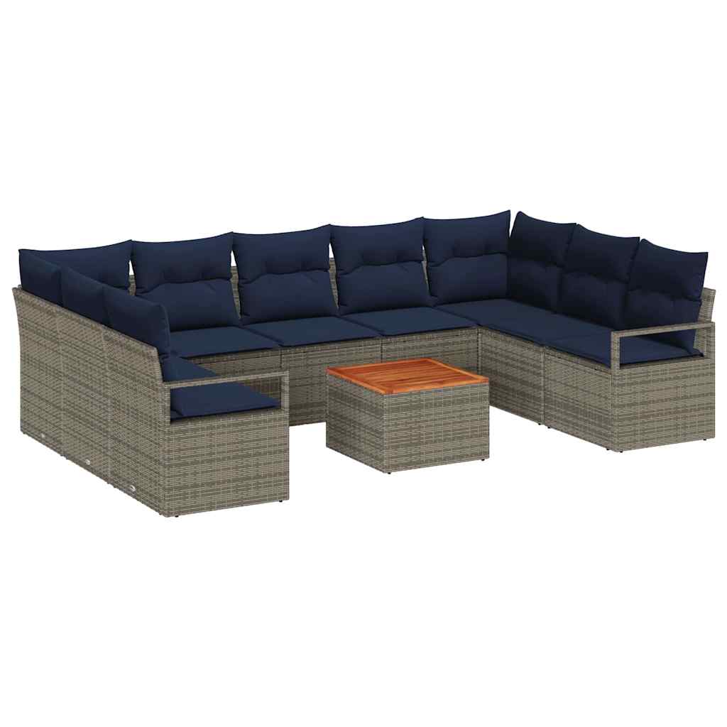 Gartensofa-set mit Kissen 10 pcs Grau Poly-Rattan