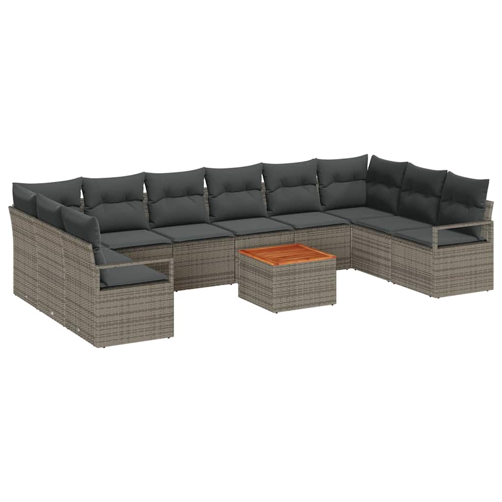 Gartensofa-set mit Kissen 11 pcs Grau Poly-Rattan