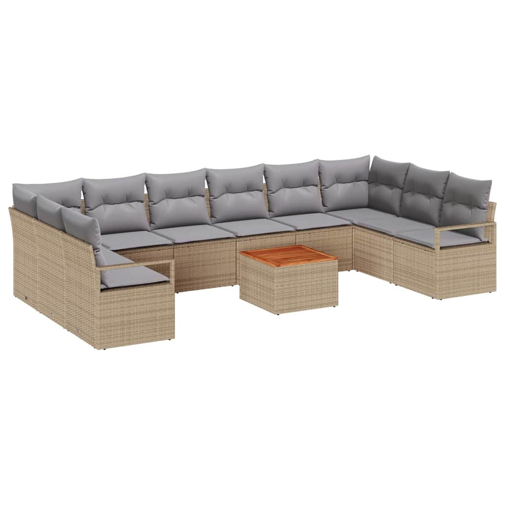 Gartensofa-set mit Kissen 11 pcs Beige Poly-Rattan