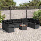 Gartensofa-set mit Kissen 11 pcs Schwarz Poly-Rattan