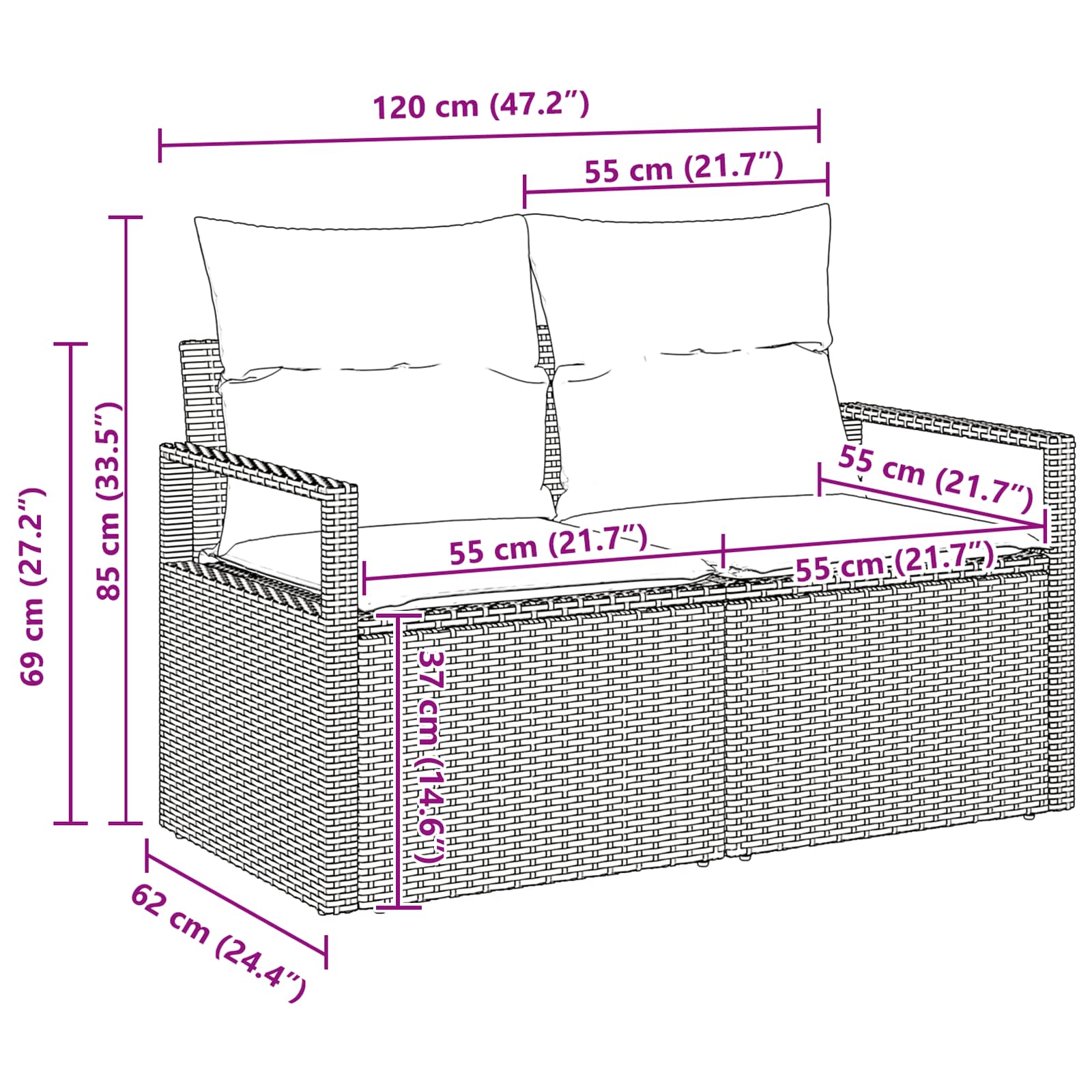 Gartensofa-set mit Kissen 11 pcs Grau Poly-Rattan