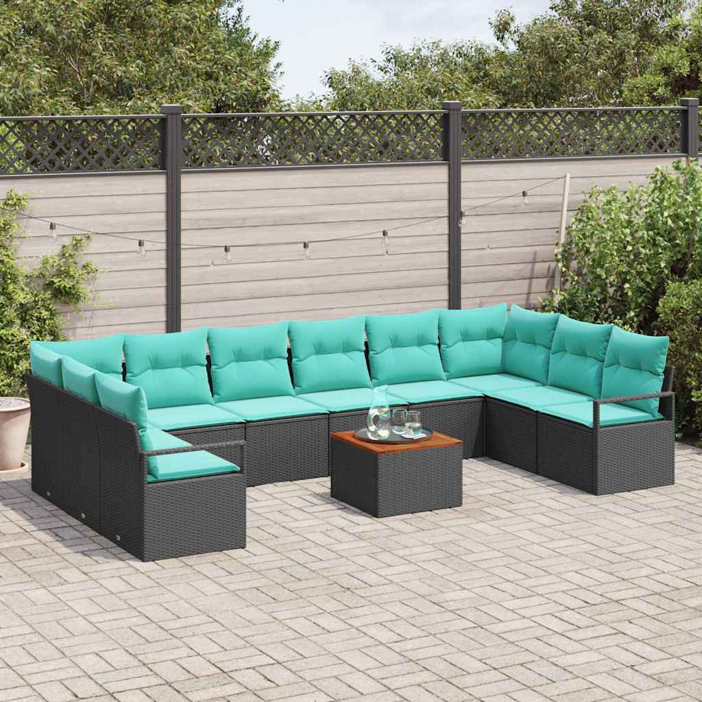 Gartensofa-set mit Kissen 11 pcs Schwarz Poly-Rattan