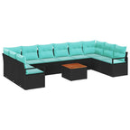 Gartensofa-set mit Kissen 11 pcs Schwarz Poly-Rattan