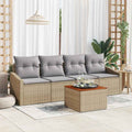 Gartensofa-set mit Kissen 5 pcs Beige Poly-Rattan