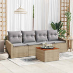 Gartensofa-set mit Kissen 5 pcs Beige Poly-Rattan