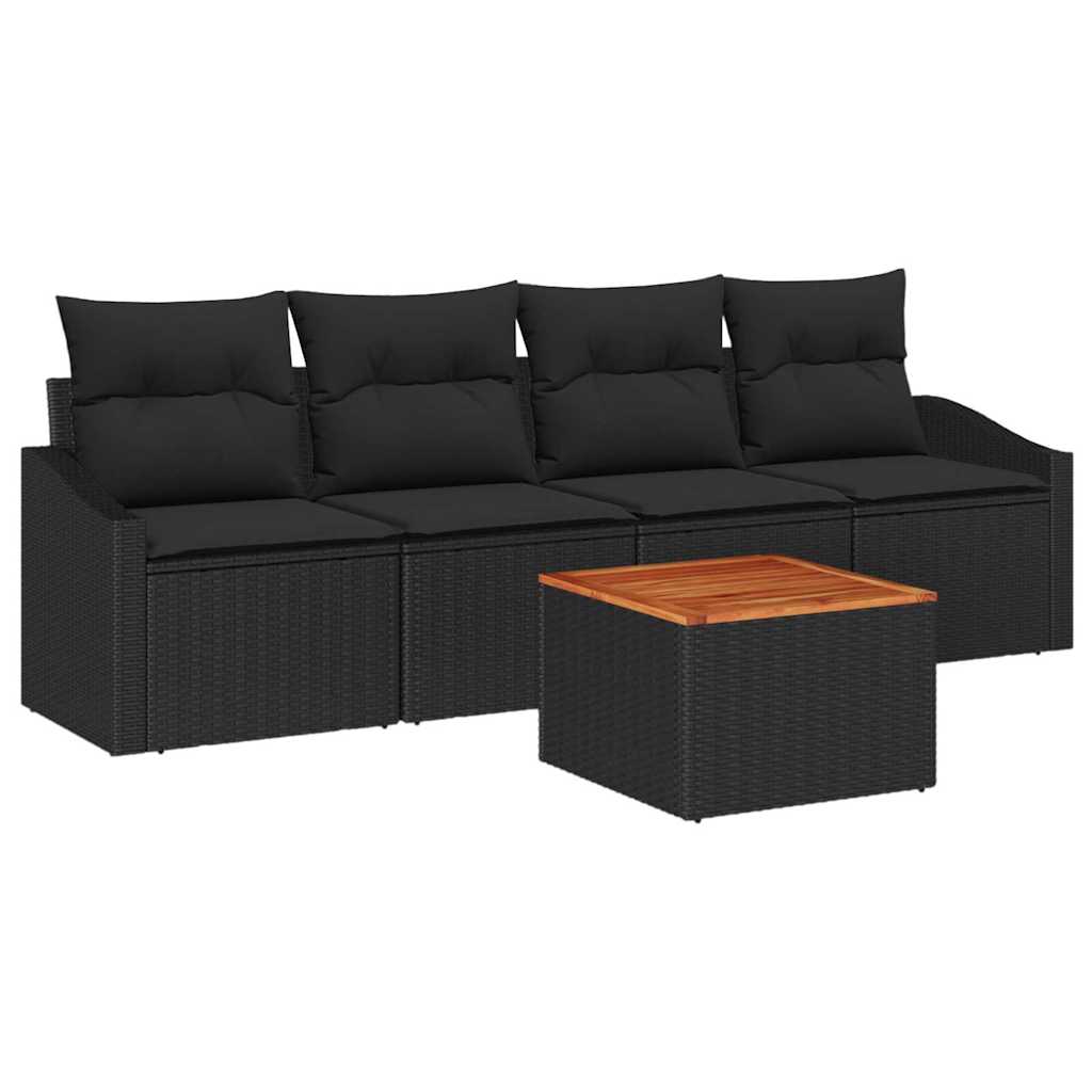 Gartensofa-set mit Kissen 5 pcs Schwarz Poly-Rattan