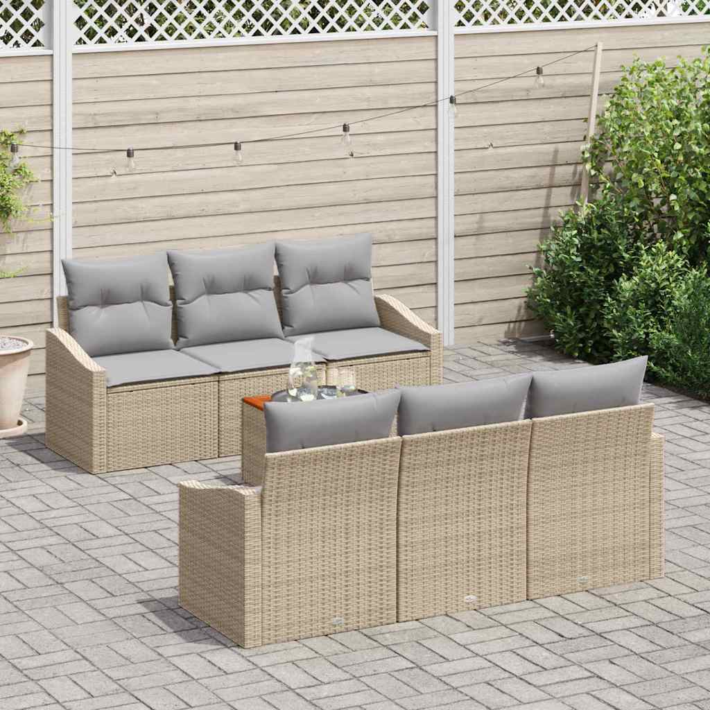 Gartensofa-set mit Kissen 7 pcs Beige Poly-Rattan