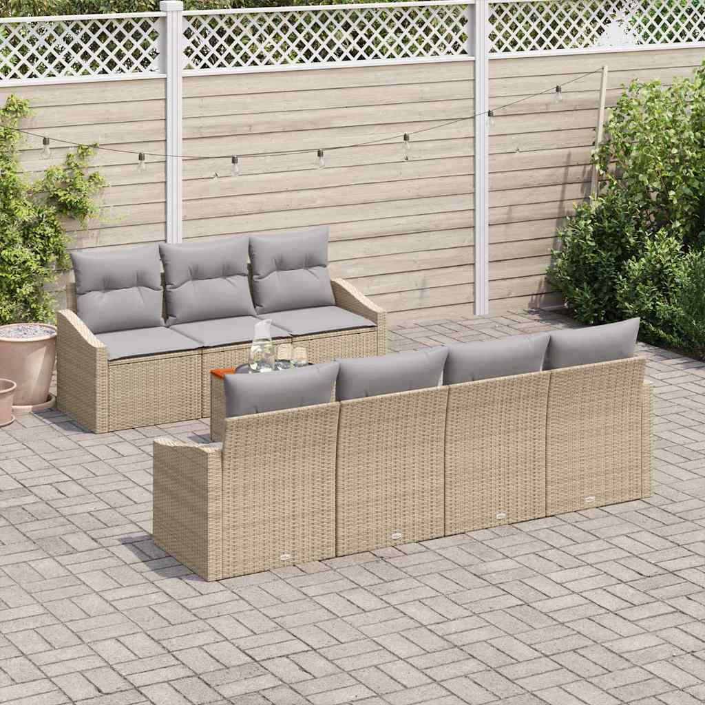 Gartensofa-set mit Kissen 8 pcs Beige Poly-Rattan