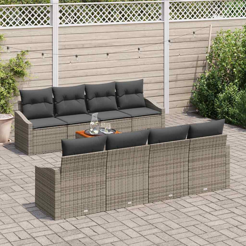 Gartensofa-set mit Kissen 9 pcs Grau Poly-Rattan