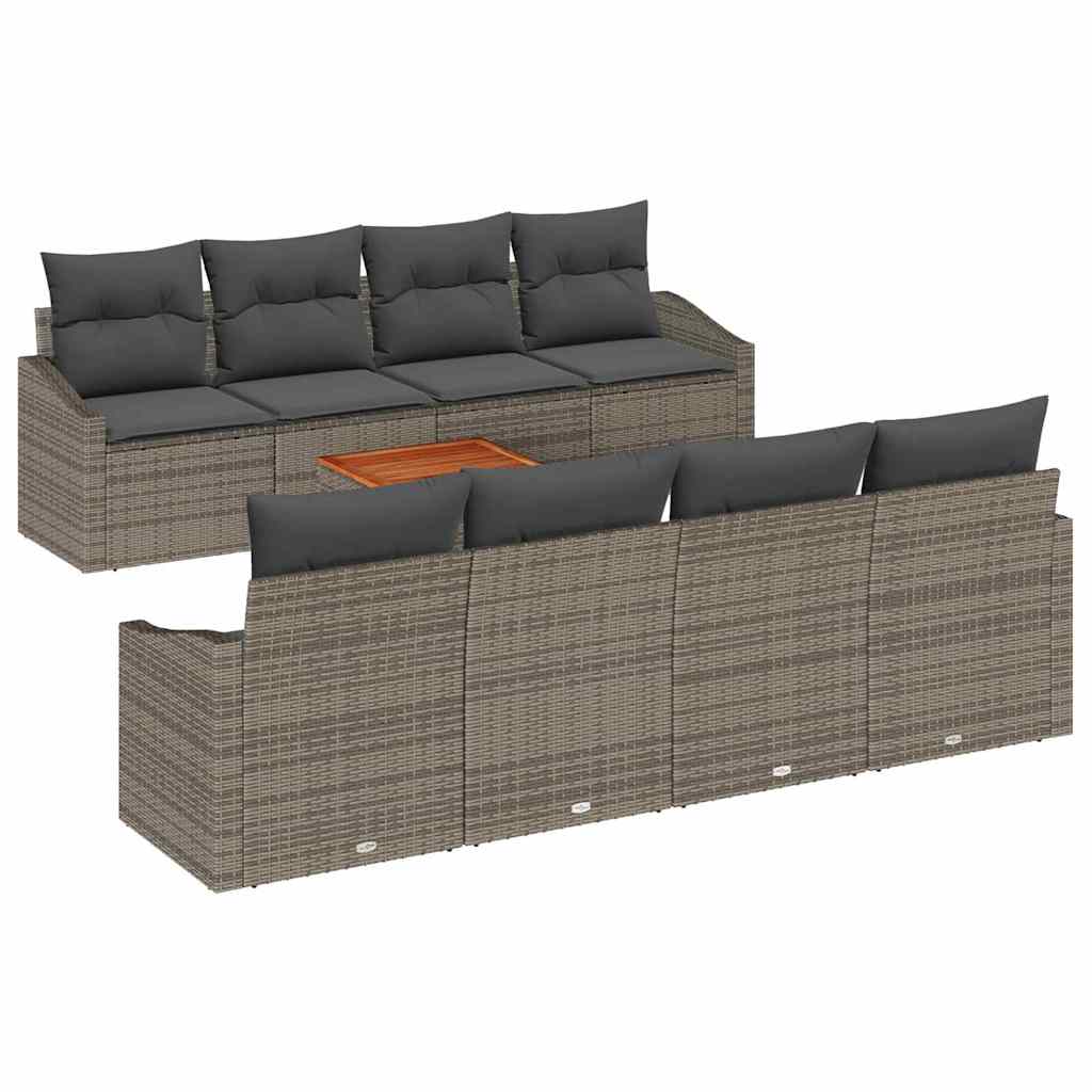 Gartensofa-set mit Kissen 9 pcs Grau Poly-Rattan