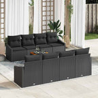 Gartensofa-set mit Kissen 9 pcs Schwarz Poly-Rattan