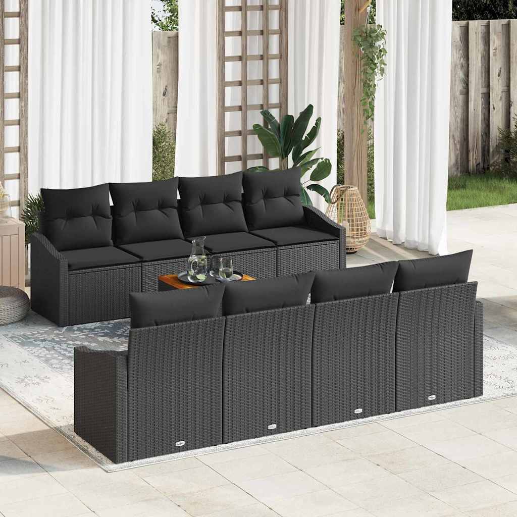 Gartensofa-set mit Kissen 9 pcs Schwarz Poly-Rattan
